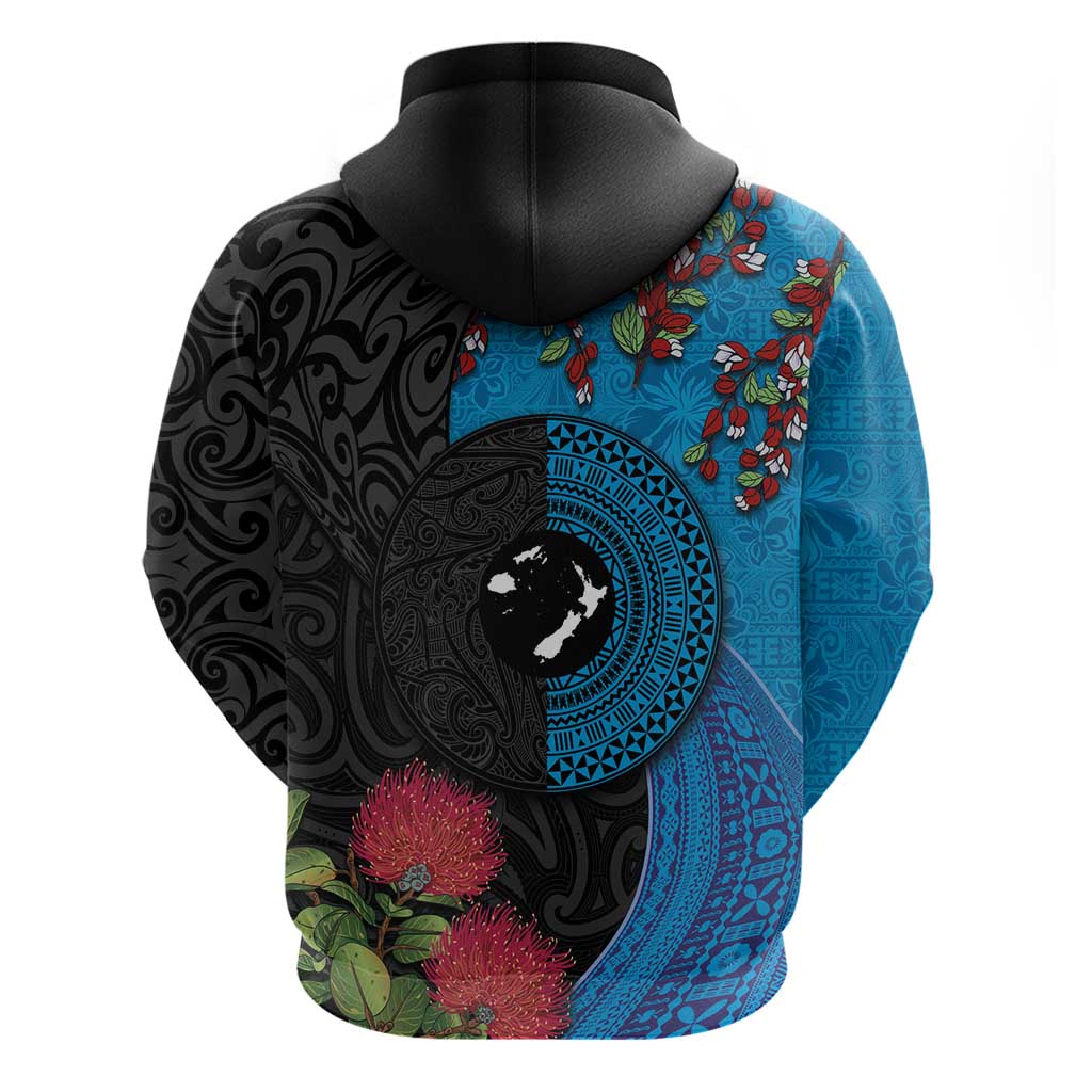 Fiji and New Zealand Together Zip Hoodie Tapa Maori Tattoo mix Tagimoucia and Pohutukawa LT03 - Polynesian Pride