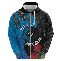 Fiji and New Zealand Together Zip Hoodie Tapa Maori Tattoo mix Tagimoucia and Pohutukawa LT03 - Polynesian Pride