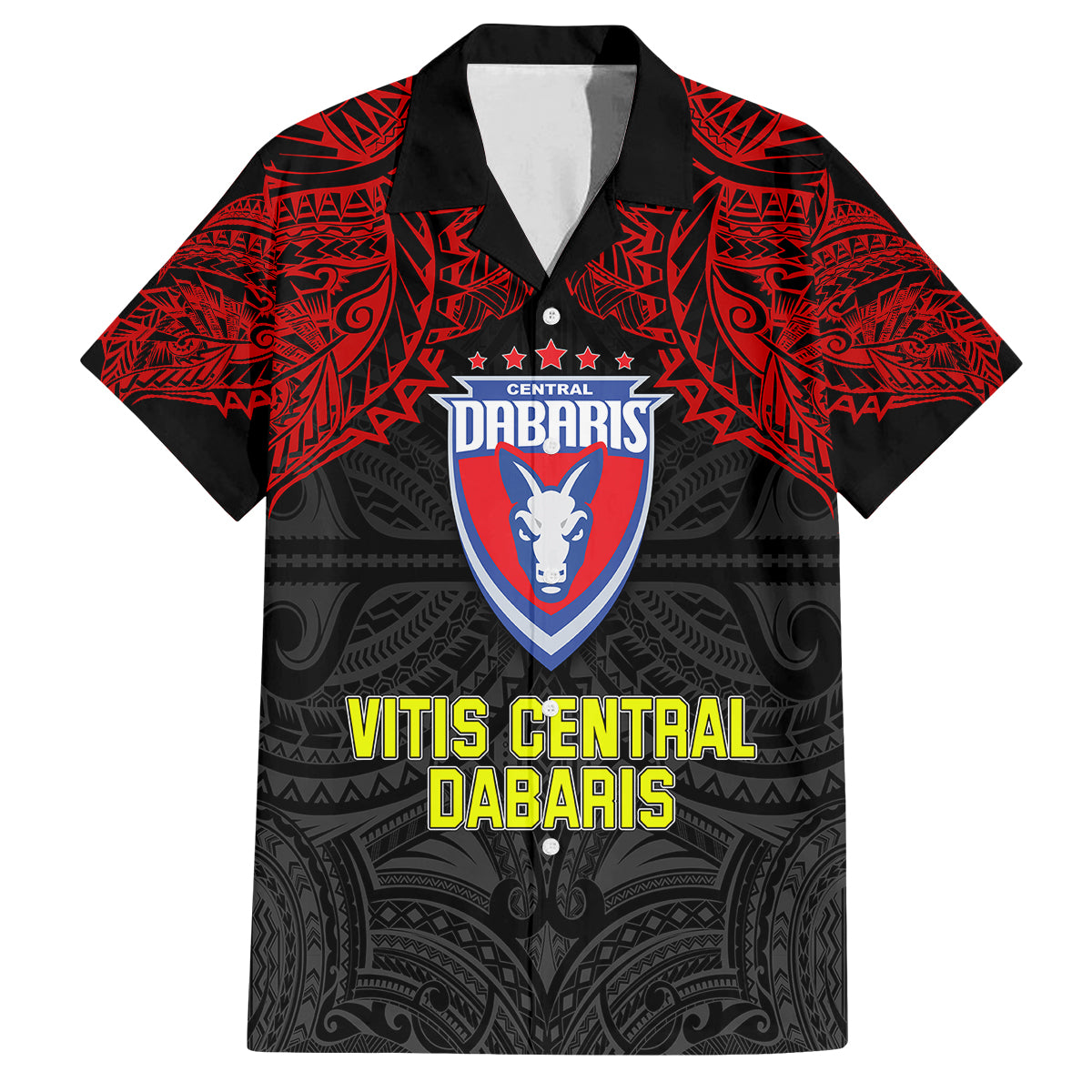 Vitis Central Dabaris Rugby Family Matching Off Shoulder Long Sleeve Dress and Hawaiian Shirt Papua New Guinea Polynesian Tattoo LT03 Dad's Shirt - Short Sleeve Red - Polynesian Pride