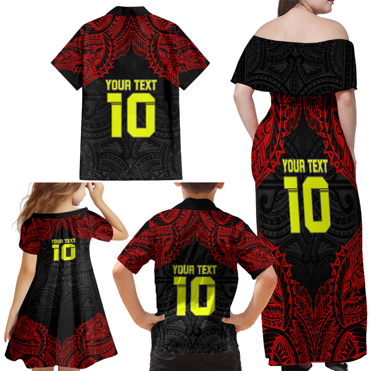 Custom Vitis Central Dabaris Rugby Family Matching Off Shoulder Maxi Dress and Hawaiian Shirt Papua New Guinea Polynesian Tattoo LT03 - Polynesian Pride