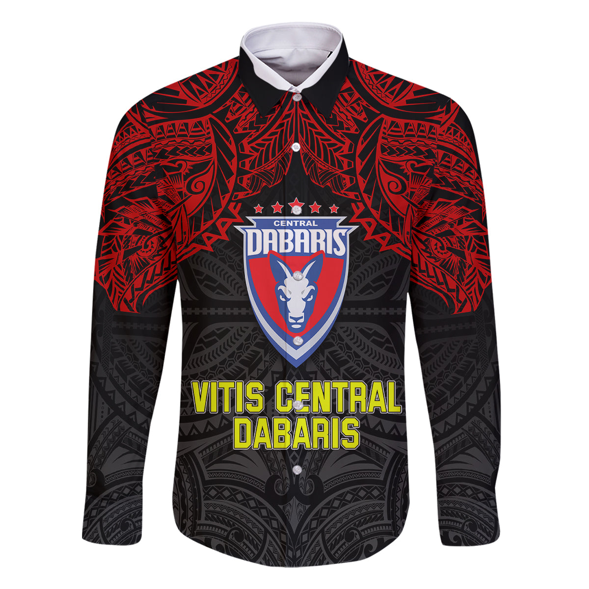 Custom Vitis Central Dabaris Rugby Family Matching Off Shoulder Short Dress and Hawaiian Shirt Papua New Guinea Polynesian Tattoo LT03 Dad's Shirt - Long Sleeve Red - Polynesian Pride