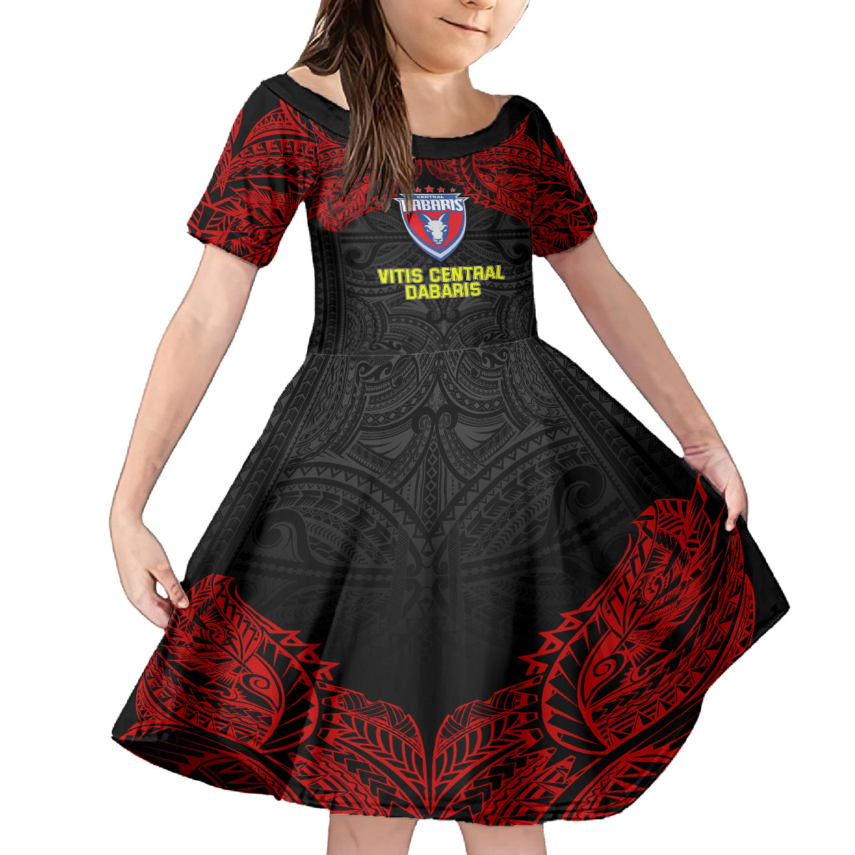 Custom Vitis Central Dabaris Rugby Kid Short Sleeve Dress Papua New Guinea Polynesian Tattoo LT03 KID Red - Polynesian Pride