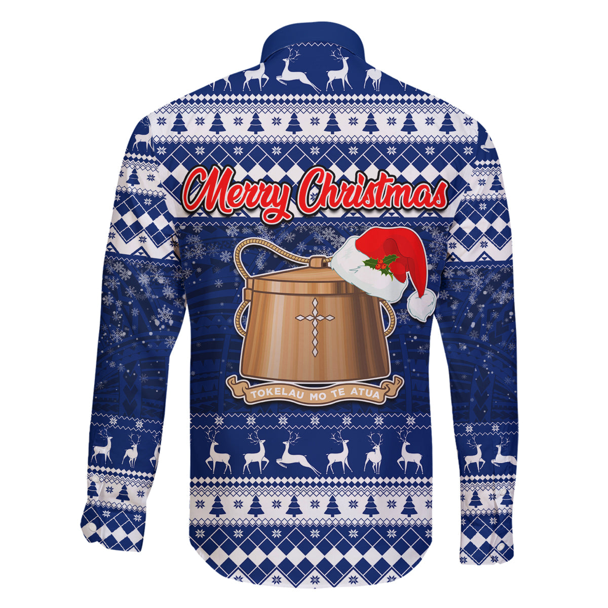Tokelau Christmas Family Matching Off Shoulder Short Dress and Hawaiian Shirt Santa Claus Tokelau Flag and Coat of Arms with Polynesian Pattern LT03 - Polynesian Pride