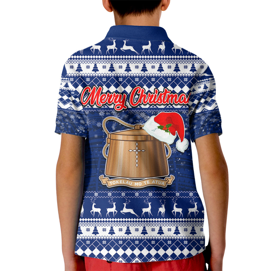 Tokelau Christmas Kid Polo Shirt Santa Claus Tokelau Flag and Coat of Arms with Polynesian Pattern LT03 - Polynesian Pride