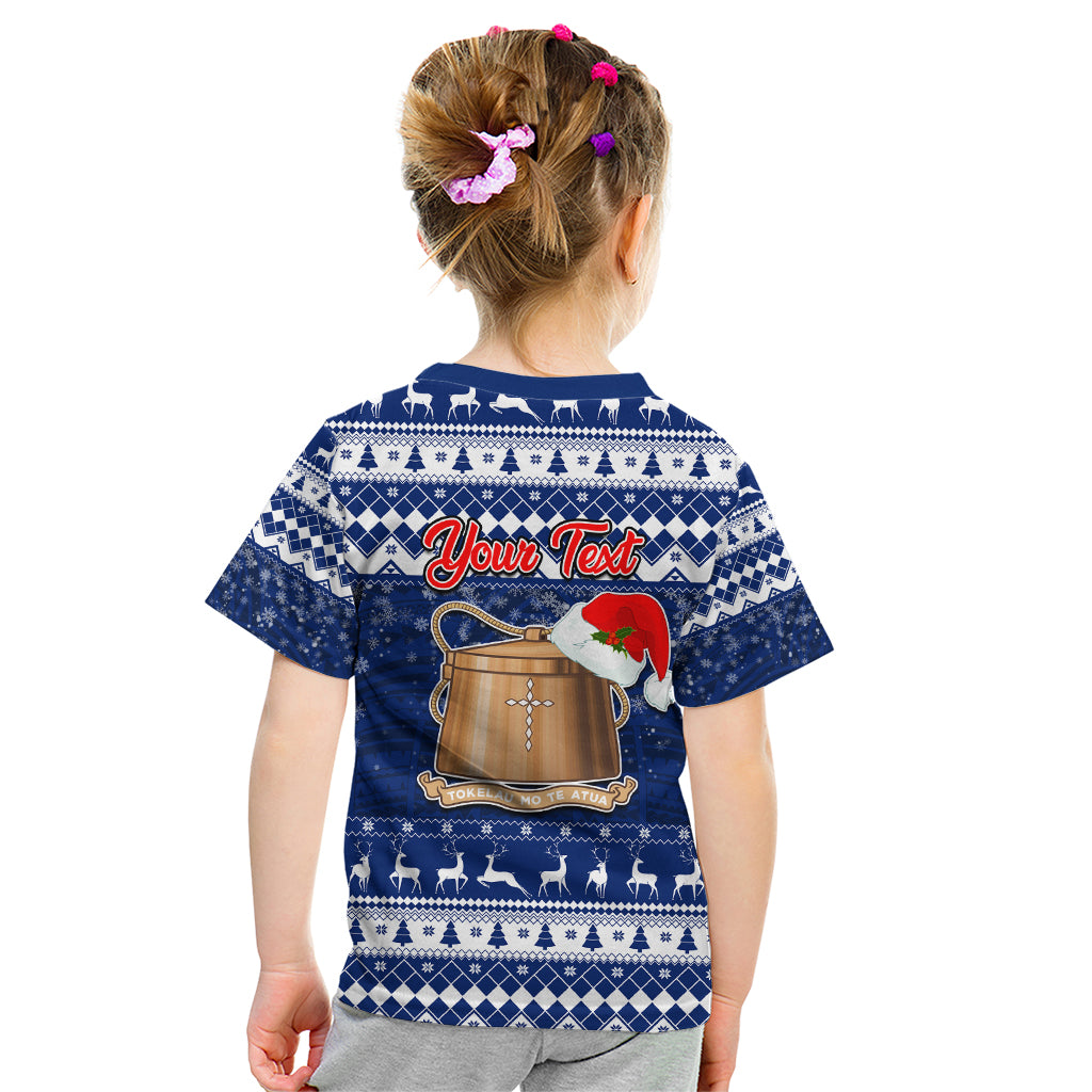 Personalised Tokelau Christmas Kid T Shirt Santa Claus Tokelau Flag and Coat of Arms with Polynesian Pattern LT03 - Polynesian Pride