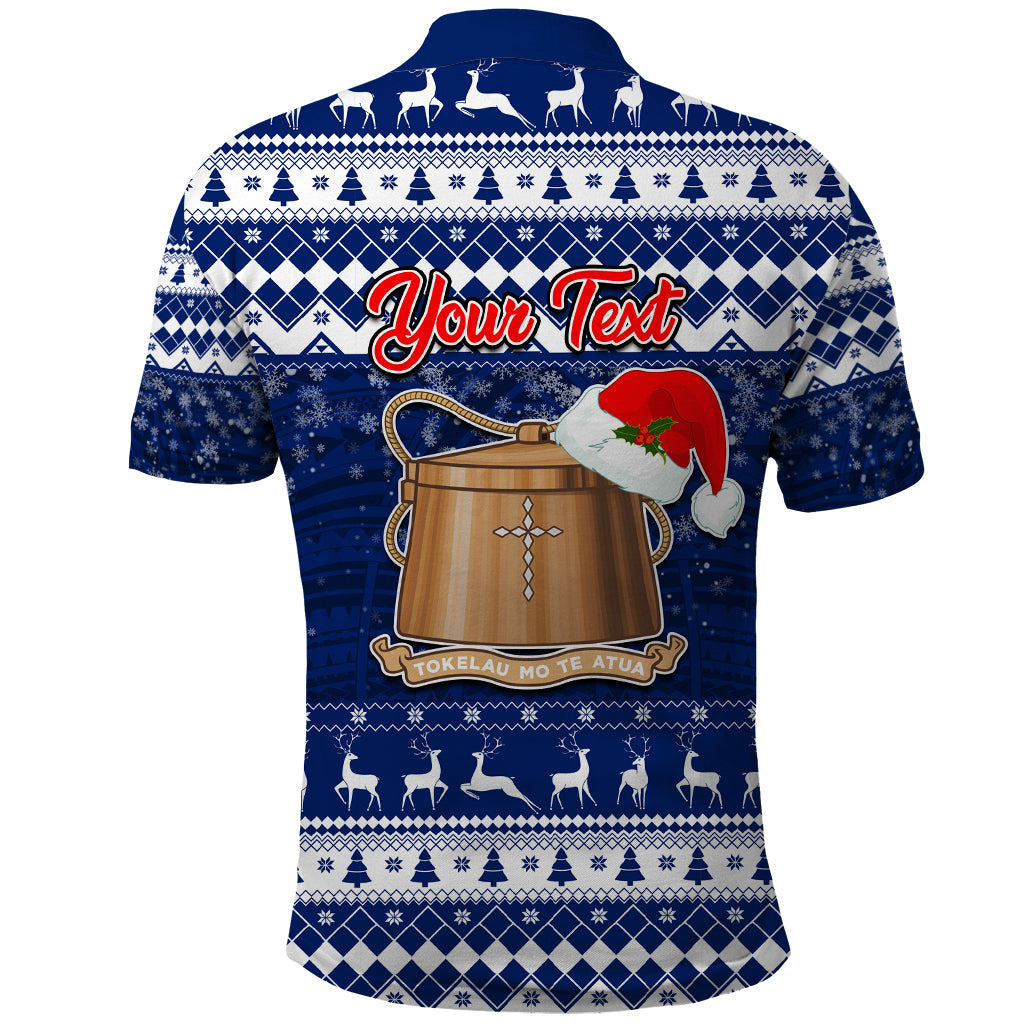 Personalised Tokelau Christmas Polo Shirt Santa Claus Tokelau Flag and Coat of Arms with Polynesian Pattern LT03 - Polynesian Pride