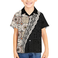 Tukenny Pattern Fijian War Clubs Mix Tapa Tribal Kid Hawaiian Shirt LT03 Kid Beige - Polynesian Pride