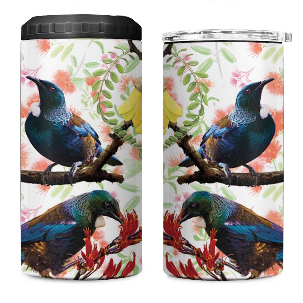 New Zealand Pohutukawa Tui Bird 4 in 1 Can Cooler Tumbler Kowhai Version LT03 One Size: 16 oz White - Polynesian Pride