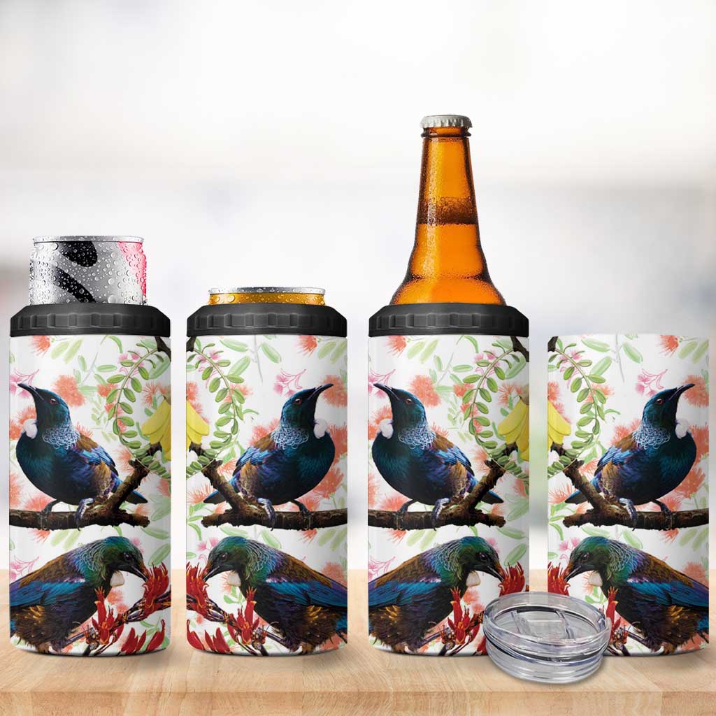 New Zealand Pohutukawa Tui Bird 4 in 1 Can Cooler Tumbler Kowhai Version LT03 - Polynesian Pride