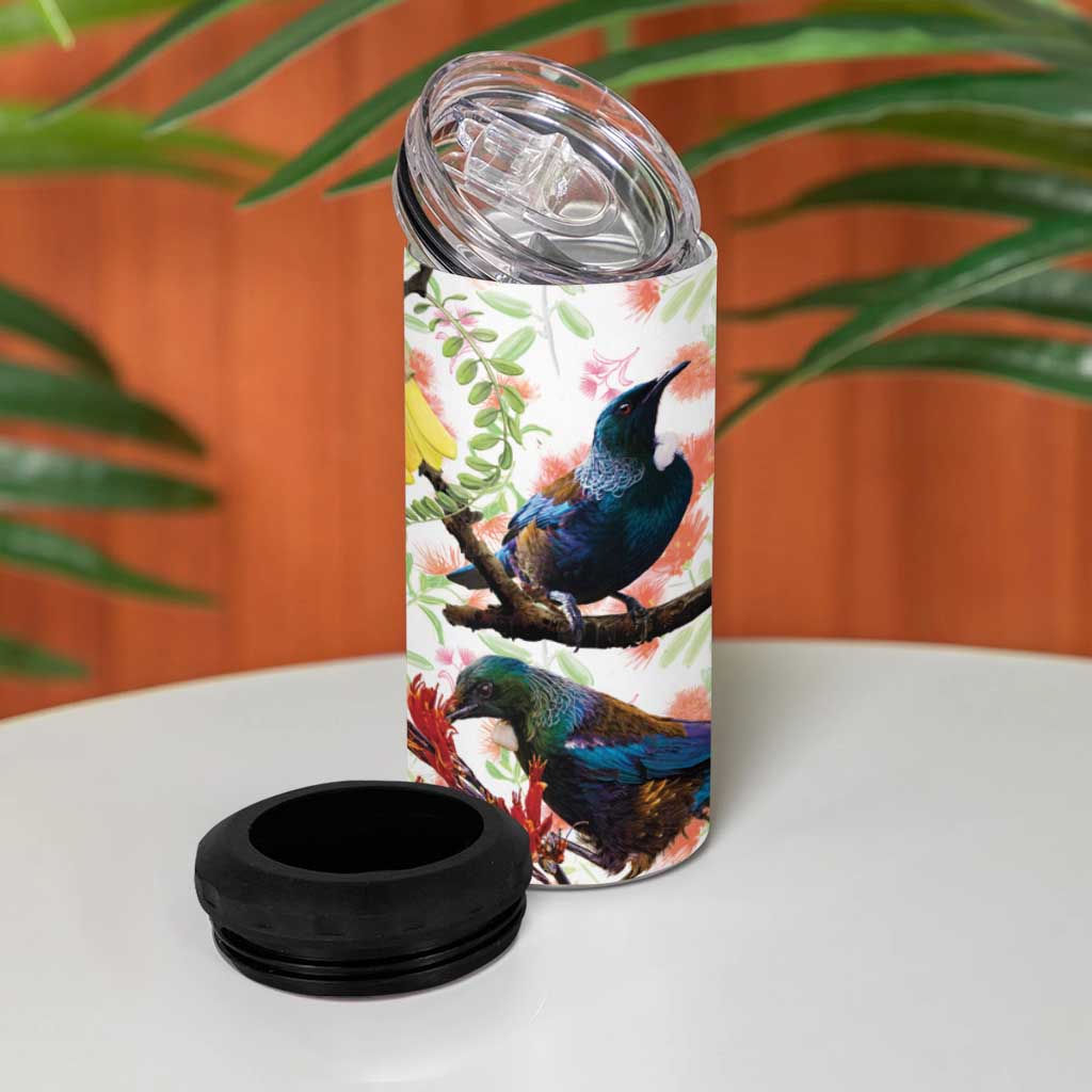 New Zealand Pohutukawa Tui Bird 4 in 1 Can Cooler Tumbler Kowhai Version LT03 - Polynesian Pride