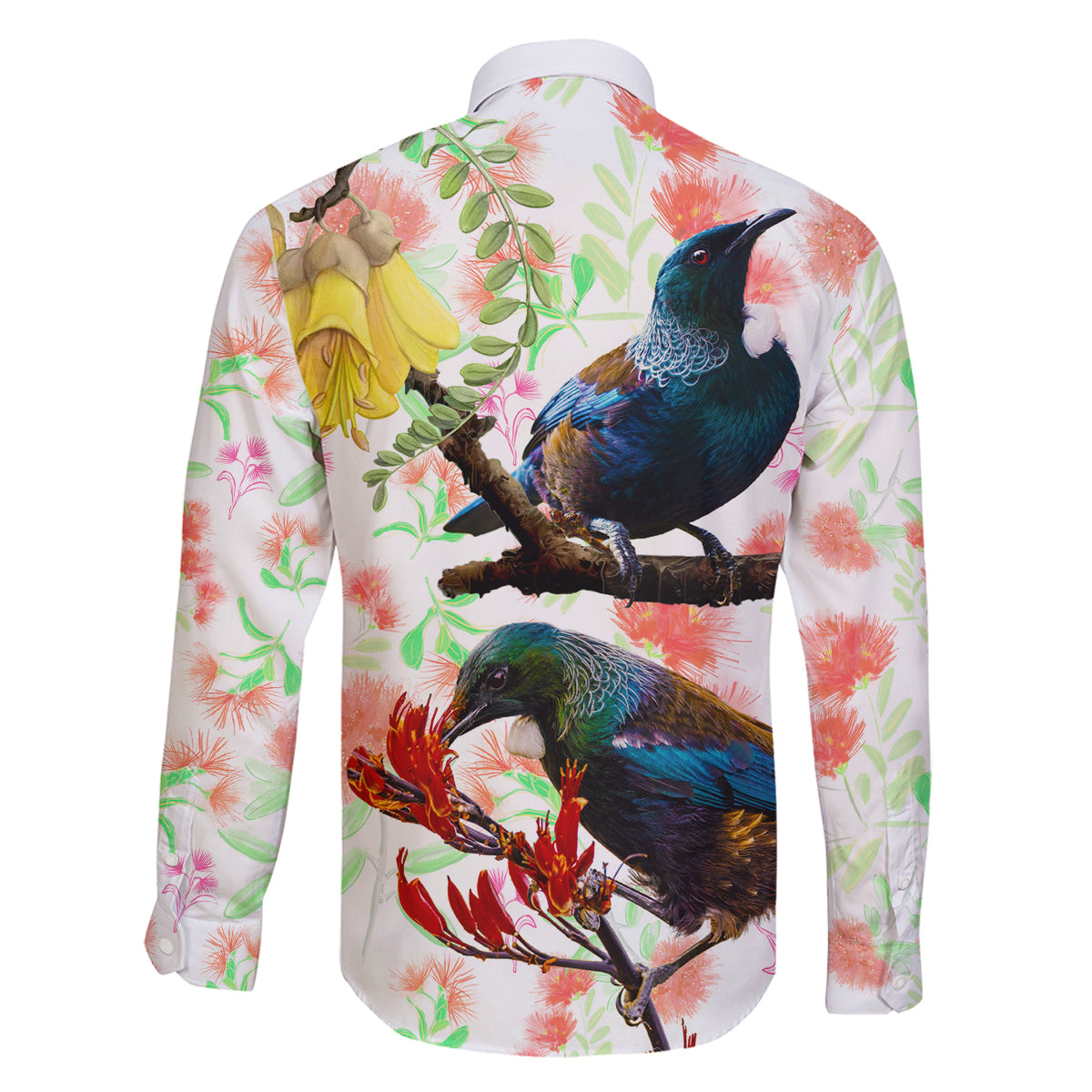 New Zealand Pohutukawa Tui Bird Family Matching Summer Maxi Dress and Hawaiian Shirt Kowhai Version LT03 - Polynesian Pride