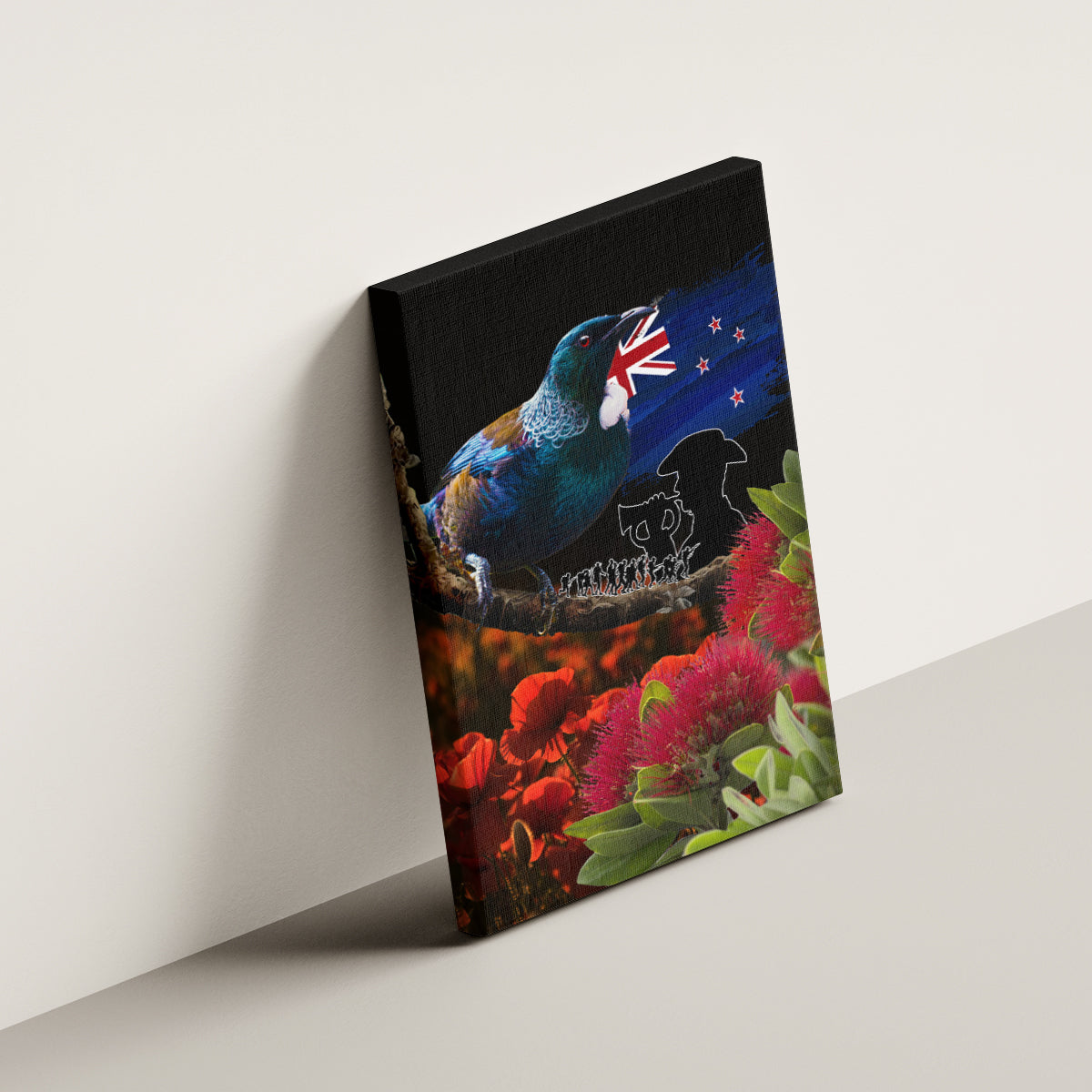 New Zealand ANZAC Day Canvas Wall Art Pohutukawa Flower and Tui Bird LT03 - Polynesian Pride
