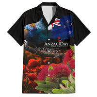 New Zealand ANZAC Day Family Matching Off Shoulder Short Dress and Hawaiian Shirt Pohutukawa Flower and Tui Bird LT03 Dad's Shirt - Short Sleeve Black - Polynesian Pride
