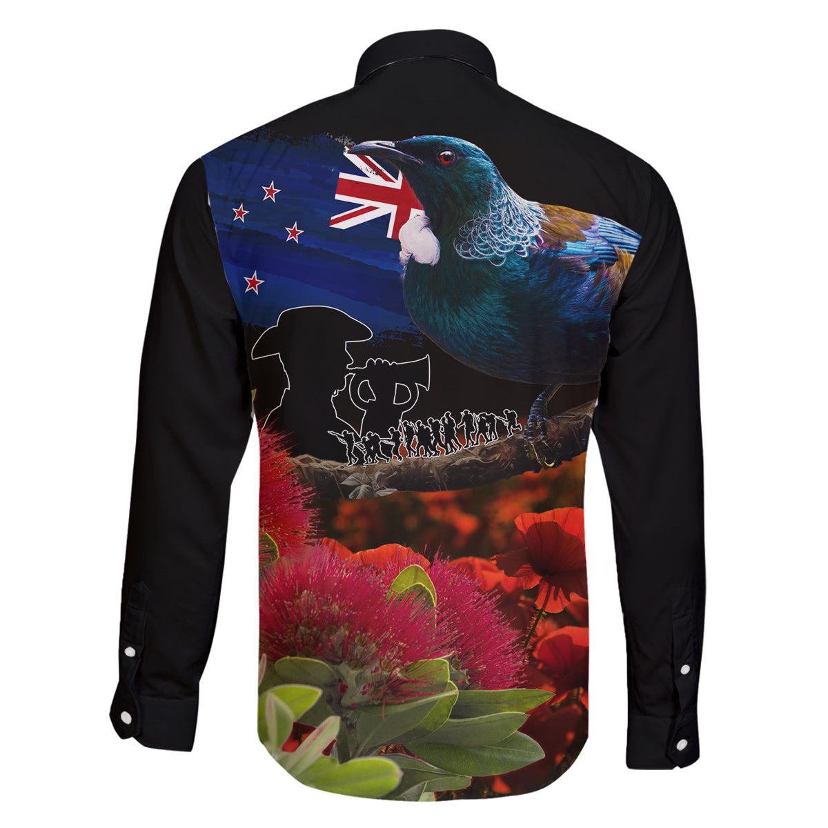 New Zealand ANZAC Day Family Matching Off Shoulder Short Dress and Hawaiian Shirt Pohutukawa Flower and Tui Bird LT03 - Polynesian Pride