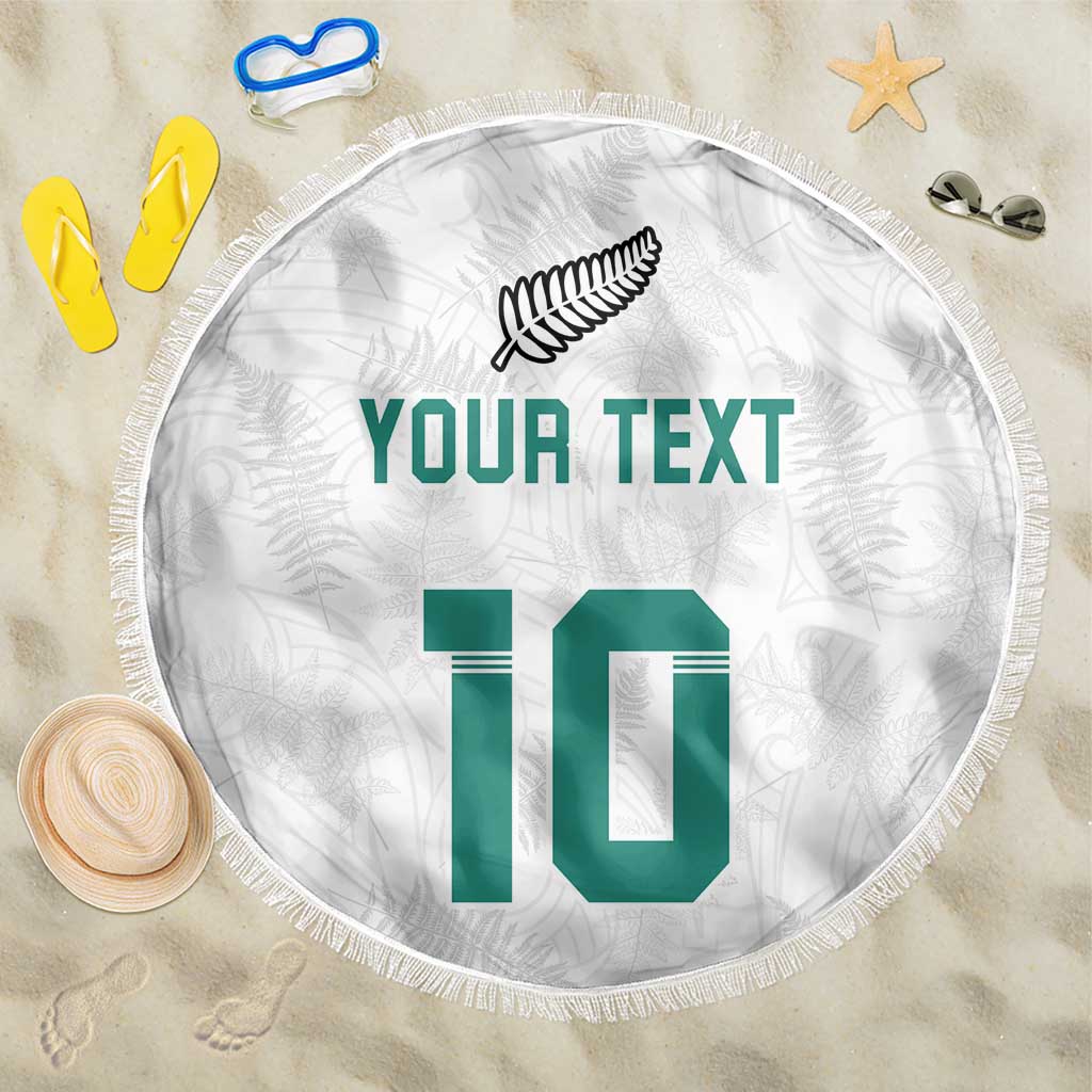 Custom New Zealand Football Beach Blanket Go All Silver Ferns - Towards World Cup 2026 LT03 One Size 150cm White - Polynesian Pride