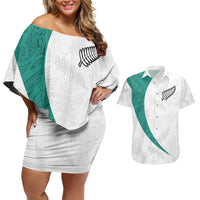 Custom New Zealand Football Couples Matching Off Shoulder Short Dress and Hawaiian Shirt Go All Silver Ferns - Towards World Cup 2026 LT03 White - Polynesian Pride