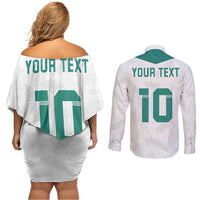 Custom New Zealand Football Couples Matching Off Shoulder Short Dress and Long Sleeve Button Shirt Go All Silver Ferns - Towards World Cup 2026 LT03 - Polynesian Pride