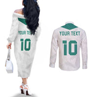 Custom New Zealand Football Couples Matching Off The Shoulder Long Sleeve Dress and Long Sleeve Button Shirt Go All Silver Ferns - Towards World Cup 2026 LT03 - Polynesian Pride