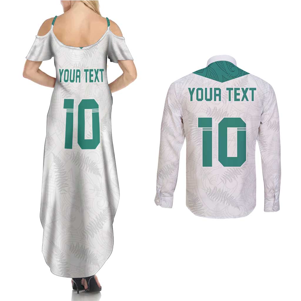 Custom New Zealand Football Couples Matching Summer Maxi Dress and Long Sleeve Button Shirt Go All Silver Ferns - Towards World Cup 2026 LT03 - Polynesian Pride