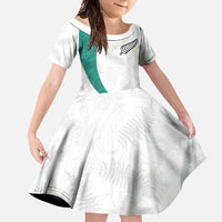 Custom New Zealand Football Family Matching Mermaid Dress and Hawaiian Shirt Go All Silver Ferns - Towards World Cup 2026 LT03 Daughter's Dress White - Polynesian Pride