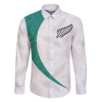 Custom New Zealand Football Family Matching Off The Shoulder Long Sleeve Dress and Hawaiian Shirt Go All Silver Ferns - Towards World Cup 2026 LT03 Dad's Shirt - Long Sleeve White - Polynesian Pride