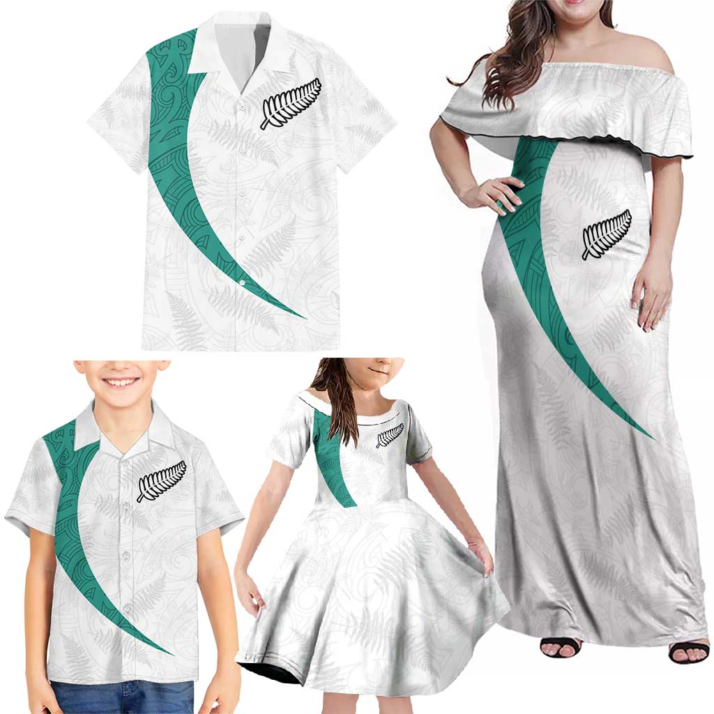 Custom New Zealand Football Family Matching Off Shoulder Maxi Dress and Hawaiian Shirt Go All Silver Ferns - Towards World Cup 2026 LT03 - Polynesian Pride
