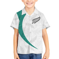 Custom New Zealand Football Family Matching Off Shoulder Maxi Dress and Hawaiian Shirt Go All Silver Ferns - Towards World Cup 2026 LT03 Son's Shirt White - Polynesian Pride