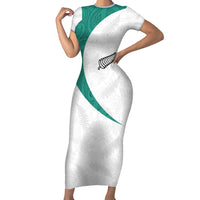 Custom New Zealand Football Family Matching Short Sleeve Bodycon Dress and Hawaiian Shirt Go All Silver Ferns - Towards World Cup 2026 LT03 Mom's Dress White - Polynesian Pride