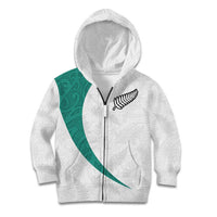 Custom New Zealand Football Kid Hoodie Go All Silver Ferns - Towards World Cup 2026 LT03 Zip Hoodie White - Polynesian Pride