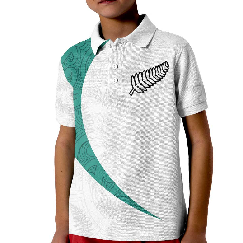 Custom New Zealand Football Kid Polo Shirt Go All Silver Ferns - Towards World Cup 2026 LT03 Kid White - Polynesian Pride