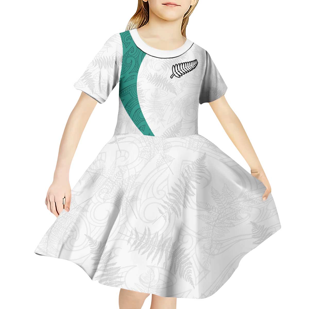 Custom New Zealand Football Kid Short Sleeve Dress Go All Silver Ferns - Towards World Cup 2026 LT03 - Polynesian Pride