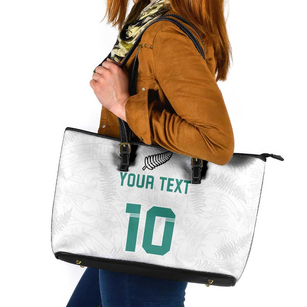 Custom New Zealand Football Leather Tote Bag Go All Silver Ferns - Towards World Cup 2026 LT03 White - Polynesian Pride