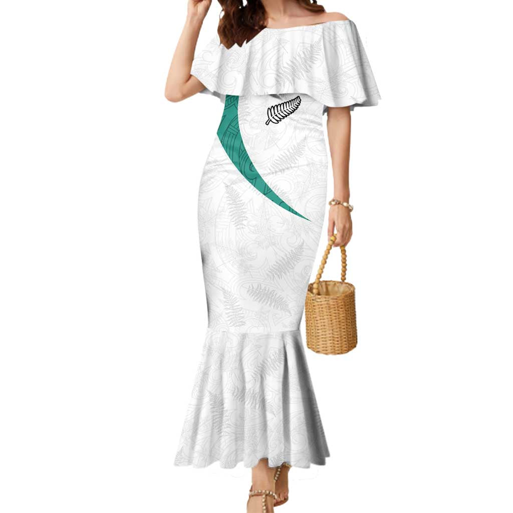 Custom New Zealand Football Mermaid Dress Go All Silver Ferns - Towards World Cup 2026 LT03 Women White - Polynesian Pride