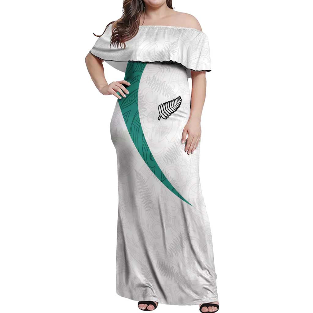 Custom New Zealand Football Off Shoulder Maxi Dress Go All Silver Ferns - Towards World Cup 2026 LT03 Women White - Polynesian Pride