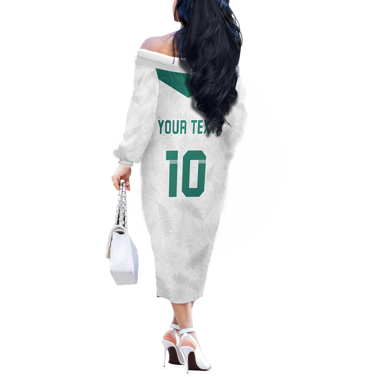 Custom New Zealand Football Off The Shoulder Long Sleeve Dress Go All Silver Ferns - Towards World Cup 2026 LT03 - Polynesian Pride
