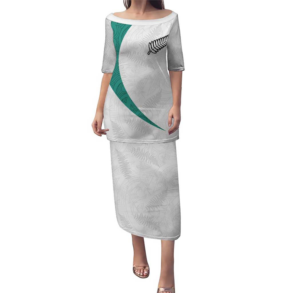 Custom New Zealand Football Puletasi Go All Silver Ferns - Towards World Cup 2026 LT03 Long Dress White - Polynesian Pride