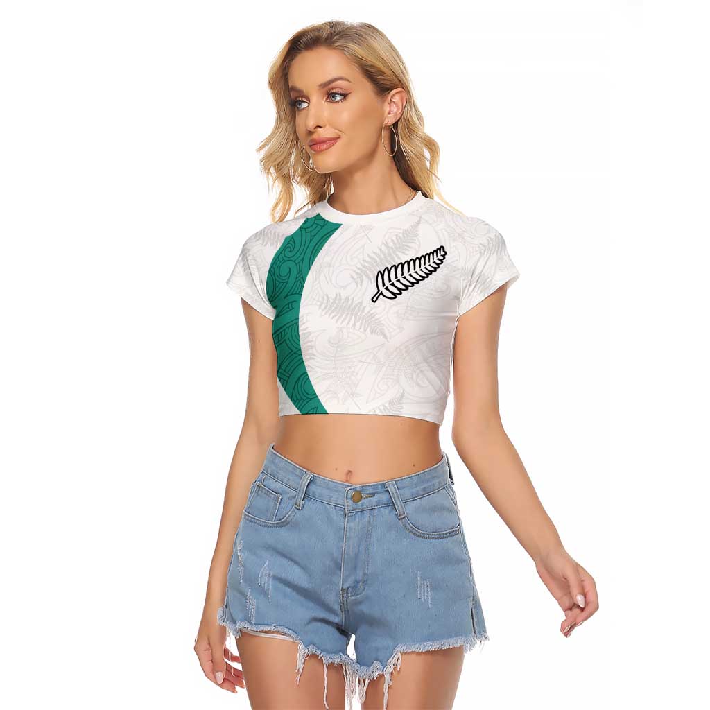 Custom New Zealand Football Raglan Cropped T Shirt Go All Silver Ferns - Towards World Cup 2026 LT03 Female White - Polynesian Pride