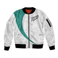 Custom New Zealand Football Sleeve Zip Bomber Jacket Go All Silver Ferns - Towards World Cup 2026 LT03 Unisex White - Polynesian Pride