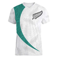 Custom New Zealand Football Women V-Neck T-Shirt Go All Silver Ferns - Towards World Cup 2026 LT03 Female White - Polynesian Pride
