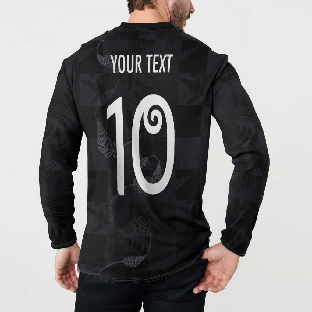 Custom New Zealand Rugby Button Sweatshirt All Silver Ferns Blacks