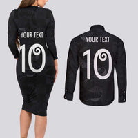 Custom New Zealand Rugby Couples Matching Long Sleeve Bodycon Dress and Long Sleeve Button Shirt All Silver Ferns Blacks LT03 - Polynesian Pride