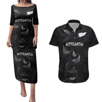 Custom New Zealand Rugby Couples Matching Puletasi and Hawaiian Shirt All Silver Ferns Blacks LT03 Black - Polynesian Pride
