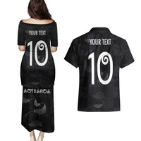 Custom New Zealand Rugby Couples Matching Puletasi and Hawaiian Shirt All Silver Ferns Blacks LT03 - Polynesian Pride