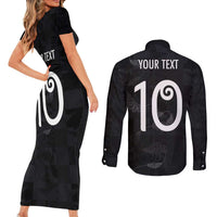 Custom New Zealand Rugby Couples Matching Short Sleeve Bodycon Dress and Long Sleeve Button Shirt All Silver Ferns Blacks LT03 - Polynesian Pride