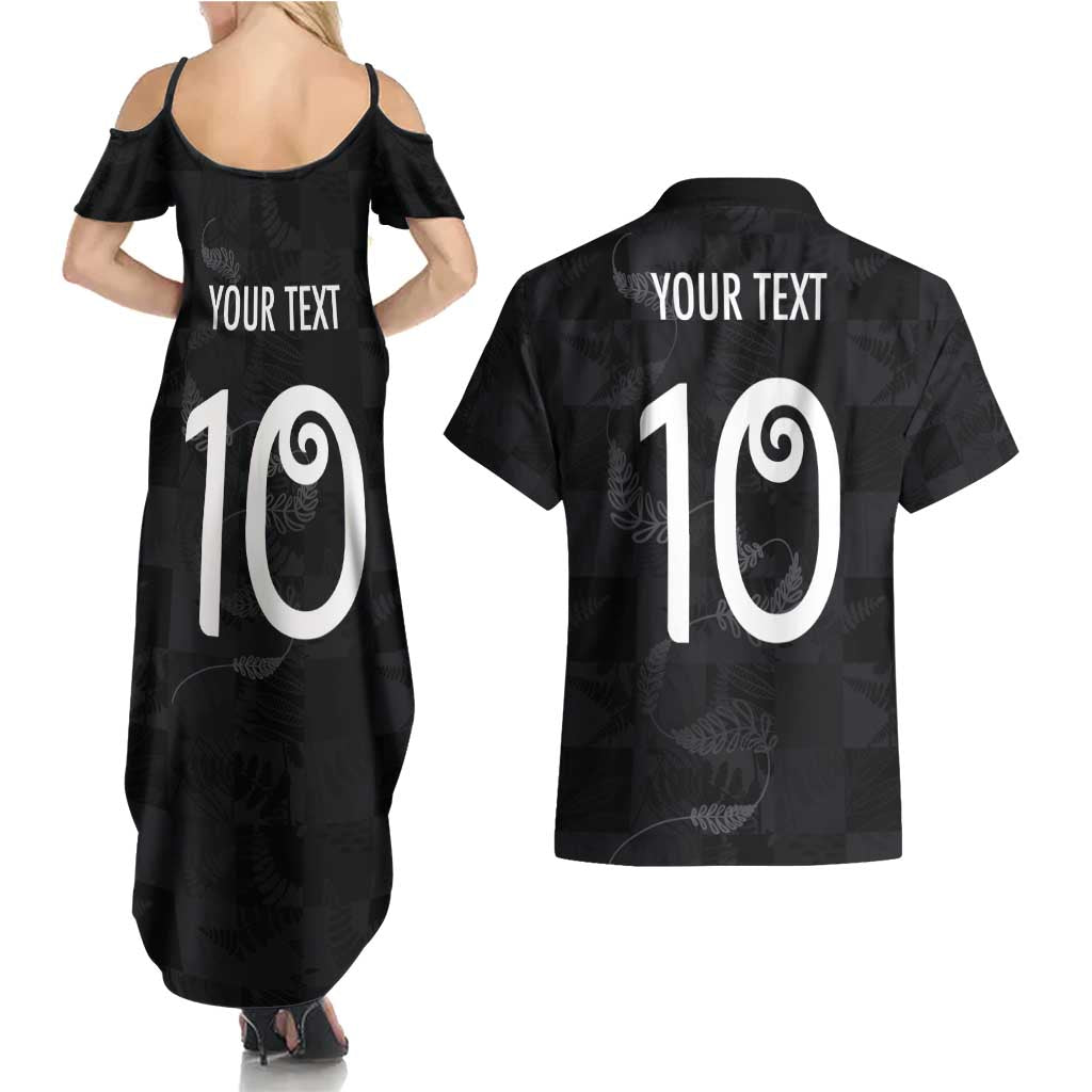 Custom New Zealand Rugby Couples Matching Summer Maxi Dress and Hawaiian Shirt All Silver Ferns Blacks LT03 - Polynesian Pride