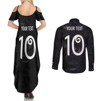 Custom New Zealand Rugby Couples Matching Summer Maxi Dress and Long Sleeve Button Shirt All Silver Ferns Blacks LT03 - Polynesian Pride