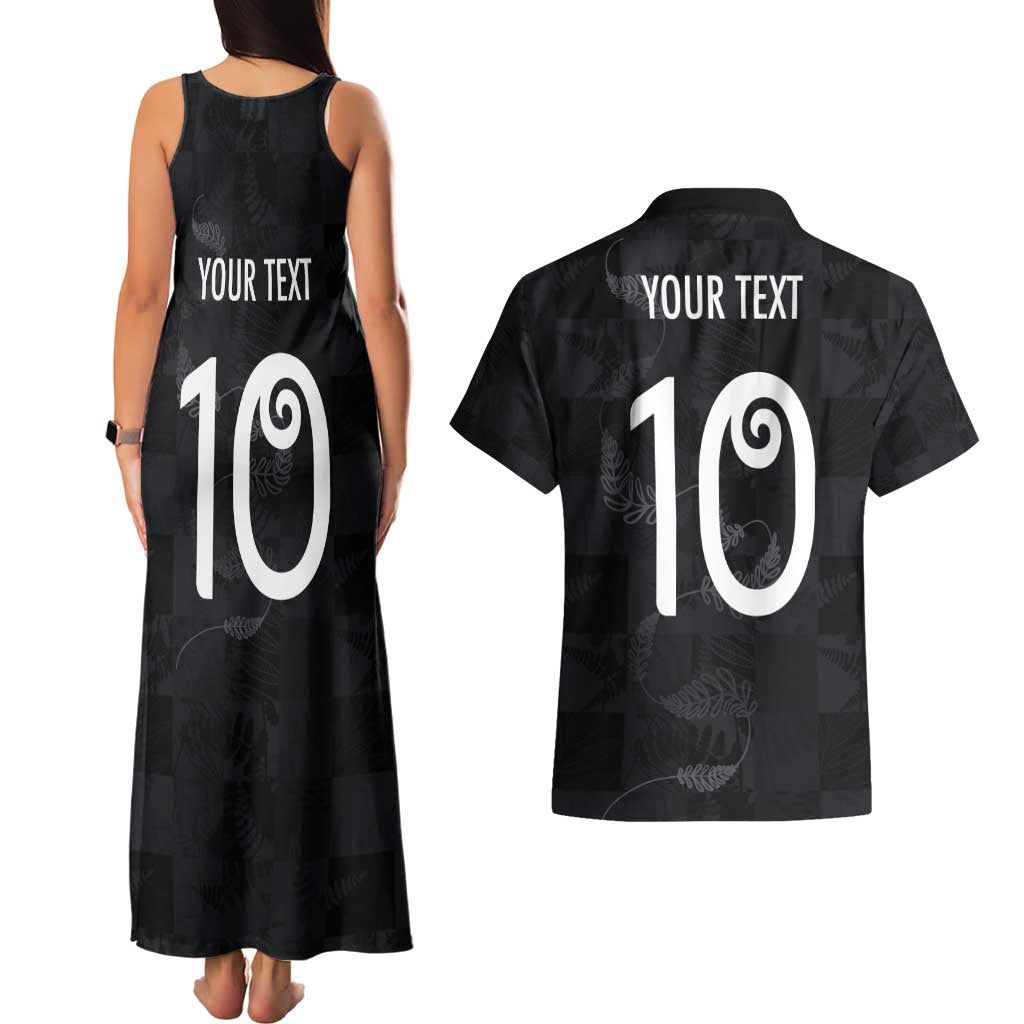 Custom New Zealand Rugby Couples Matching Tank Maxi Dress and Hawaiian Shirt All Silver Ferns Blacks LT03 - Polynesian Pride