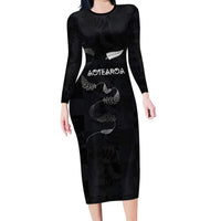 Custom New Zealand Rugby Family Matching Long Sleeve Bodycon Dress and Hawaiian Shirt All Silver Ferns Blacks LT03 Mom's Dress Black - Polynesian Pride