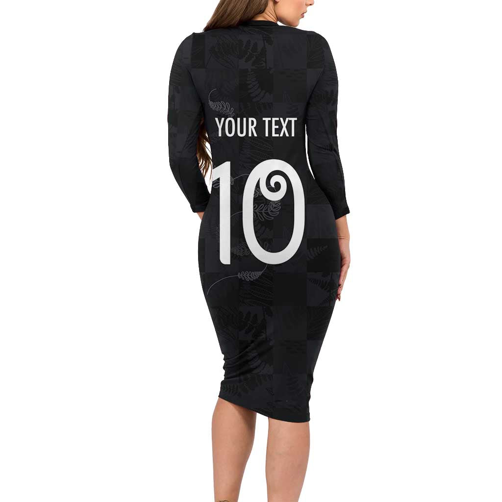 Custom New Zealand Rugby Family Matching Long Sleeve Bodycon Dress and Hawaiian Shirt All Silver Ferns Blacks LT03 - Polynesian Pride