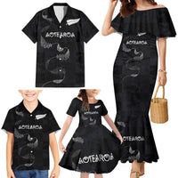Custom New Zealand Rugby Family Matching Mermaid Dress and Hawaiian Shirt All Silver Ferns Blacks LT03 - Polynesian Pride